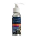 The left-back portion of a bottle of C60 Longevity for Cats containing an image of a cat and information about C60 and its formulation